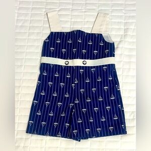 The Childrens Hour vintage nautical romper blue and white stripes sailboats-T2